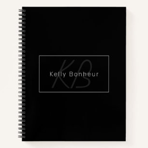 Modern Black & Grey Cool Name & Monogram Notebook