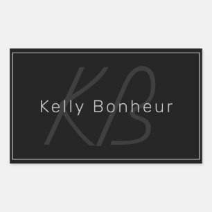 Modern Black & Grey Cool Name & Monogram Rectangular Sticker