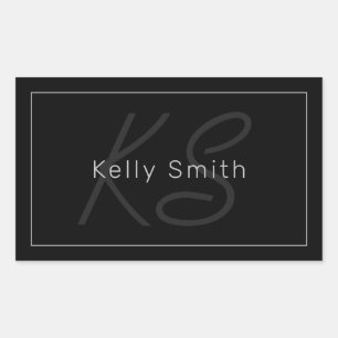 Modern Black & Grey   Cool Name & Monogram Rectangular Sticker
