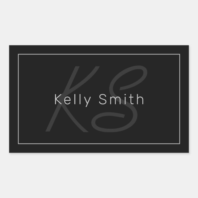 Modern Black & Grey | Cool Name & Monogram Rectangular Sticker (Front)