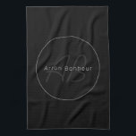 Modern Black & Grey | Cool Name & Monogram Tea Towel<br><div class="desc">Modern monogrammed name or brand.</div>