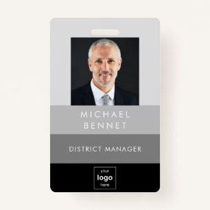 Modern Black Grey Corporate Photo ID  ID Badge