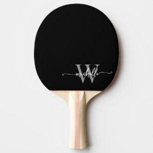 Modern Black Grey Custom Monogram Name Script Ping Pong Paddle