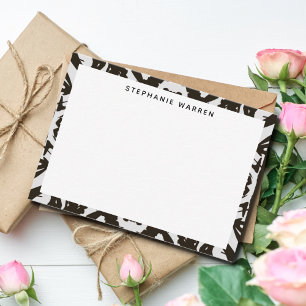 Modern Black Grey Decorative Border Flat Note Card