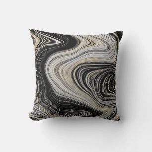 Modern Black Grey & Gold Agate Gemstone Cushion
