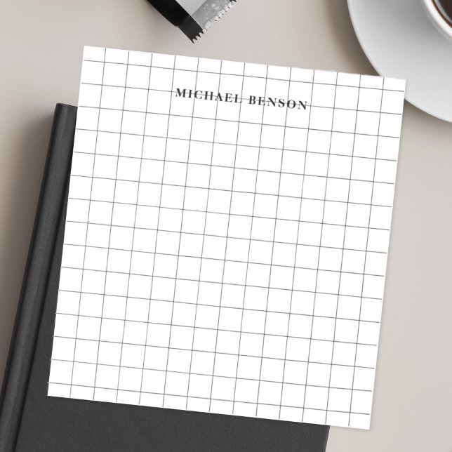 Modern Black Grey Grid Lines Clean Simple Monogram Notepad (Creator Uploaded)