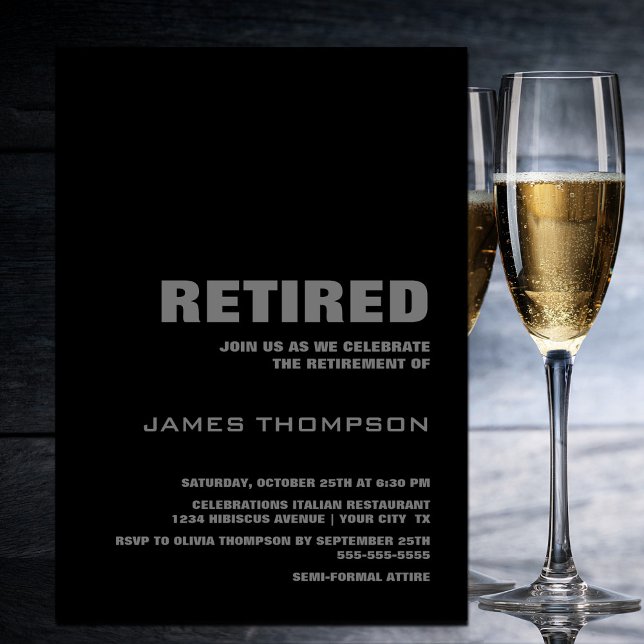 Modern Black Grey Minimalist Retirement Party Invitation (Creator Uploaded)