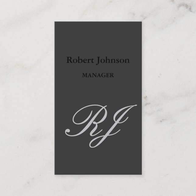 Modern Black Grey Monogram Business Card (Front)