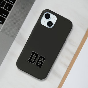 Modern Black Grey Monogram Initials iPhone 15 Case