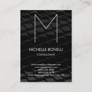 Modern black grey monogram pattern business card