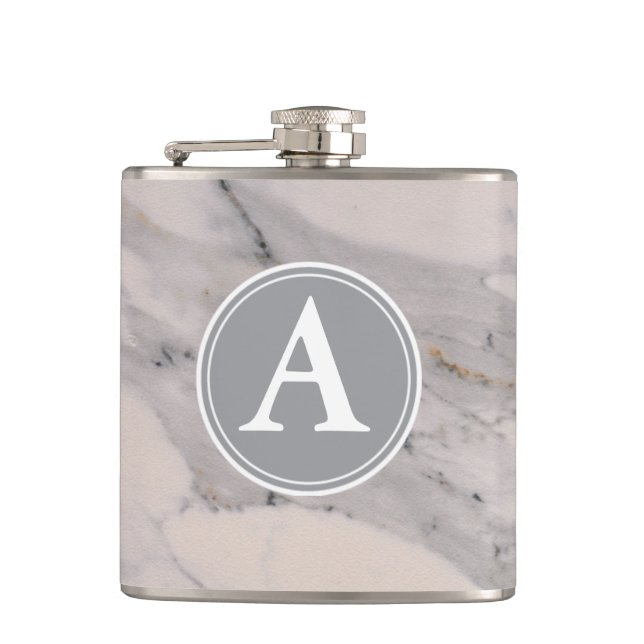 Modern black grey pink marble pattern  hip flask (Front)