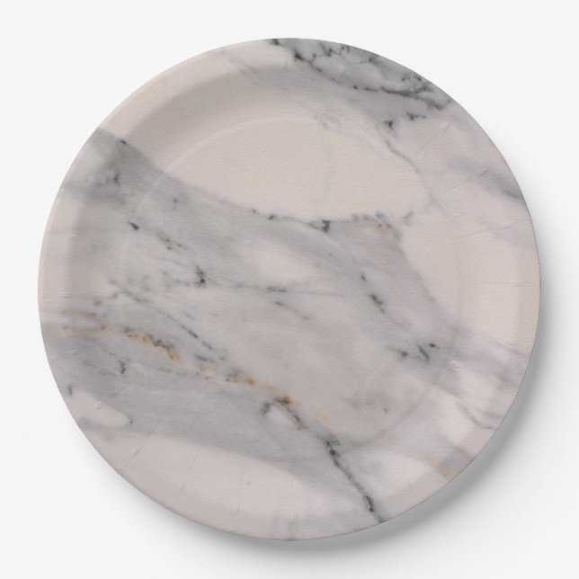 Modern black grey pink marble pattern  paper plate (Front)