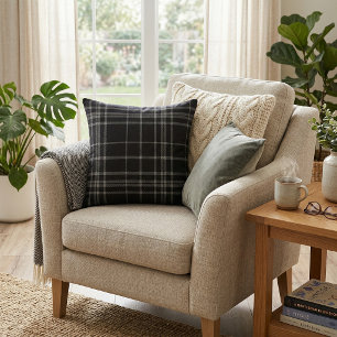 Modern Black & Grey Plaid Cushion