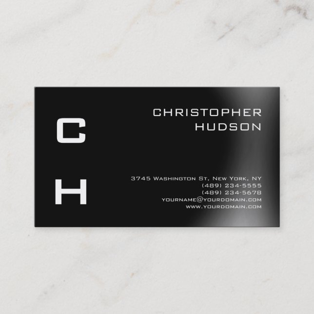 Modern Black Grey Plain Business Card (Front)
