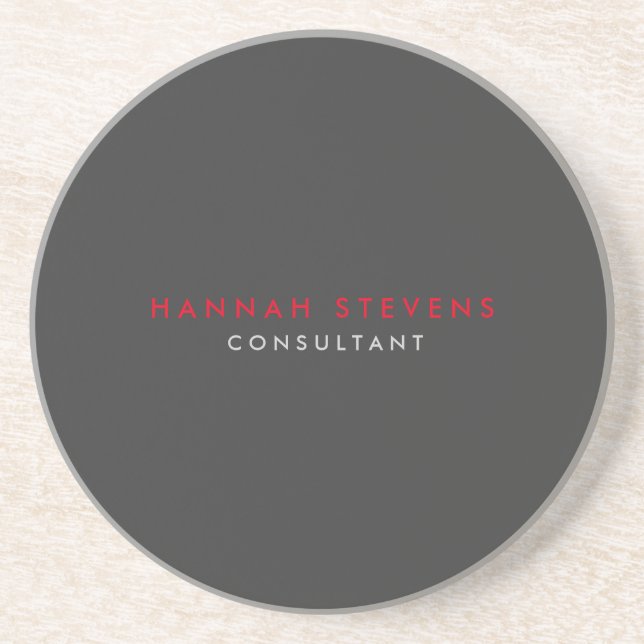 Modern Black Grey Red Professional Your Name Coaster (Front)