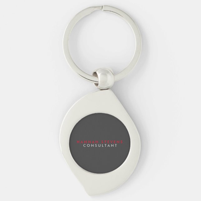 Modern Black Grey Red Professional Your Name Key Ring (Front)