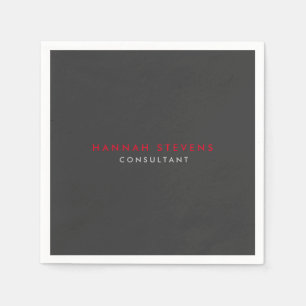 Modern Black Grey Red Professional Your Name Napkin