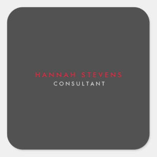 Modern Black Grey Red Professional Your Name Square Sticker