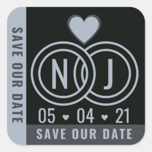 Modern Black & Grey Save The Date Square Sticker