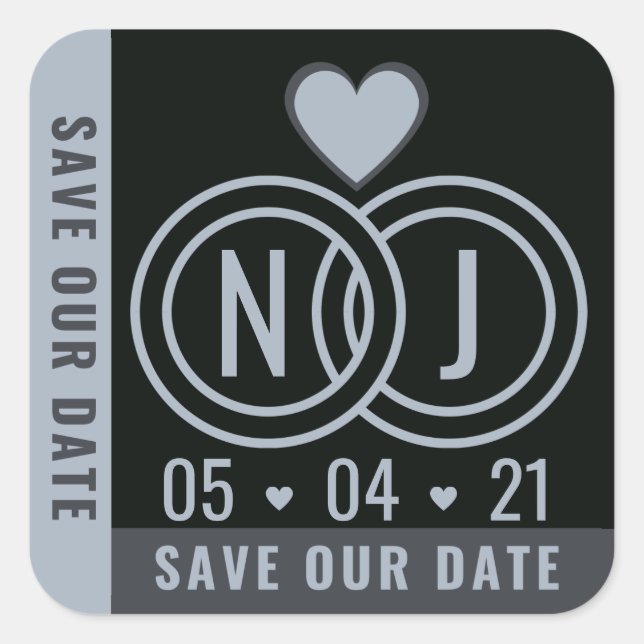 Modern Black & Grey Save The Date Square Sticker (Front)