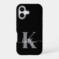 Modern Black Grey Script Monogram