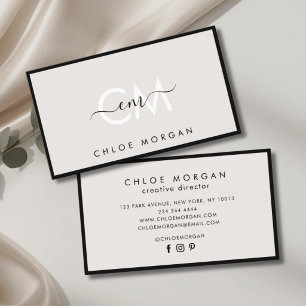 Modern black grey script signature monogram business card