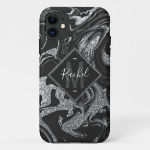 Modern Black Grey Silver Glitter Marble Case-Mate iPhone Case