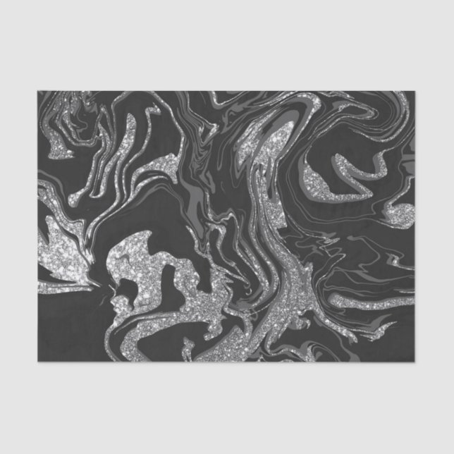 Modern Black Grey Silver Glitter Marble Tissue Paper (Front)