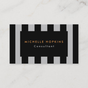 Modern Black Grey Stripes Professional Chic Business Card