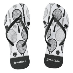 Modern Black & Grey Tennis Player Coach Name Sport Jandals