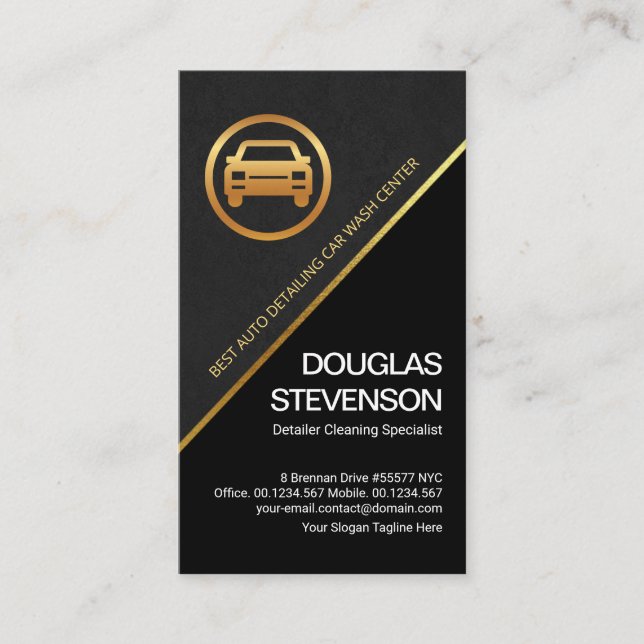 Modern Black Grey Triangle Gold Line Car Detailer Business Card (Front)