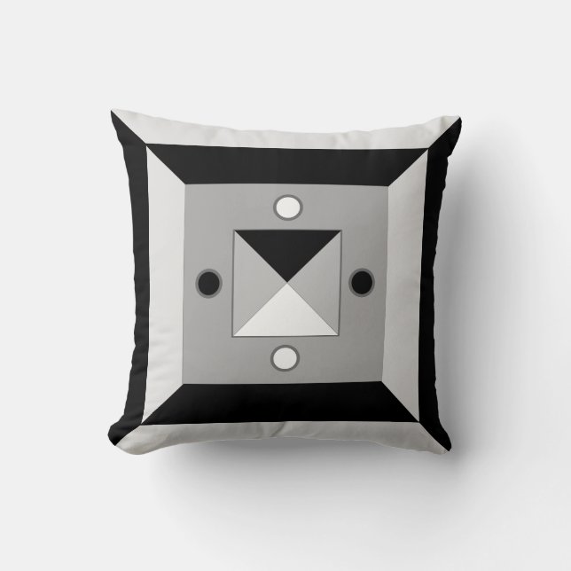Modern Black, Grey & White Geometric Abstract Art Cushion (Front)