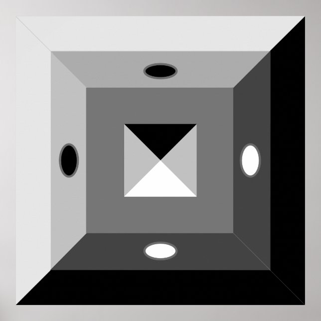 Modern Black, Grey & White Geometric Abstract Art Poster (Front)