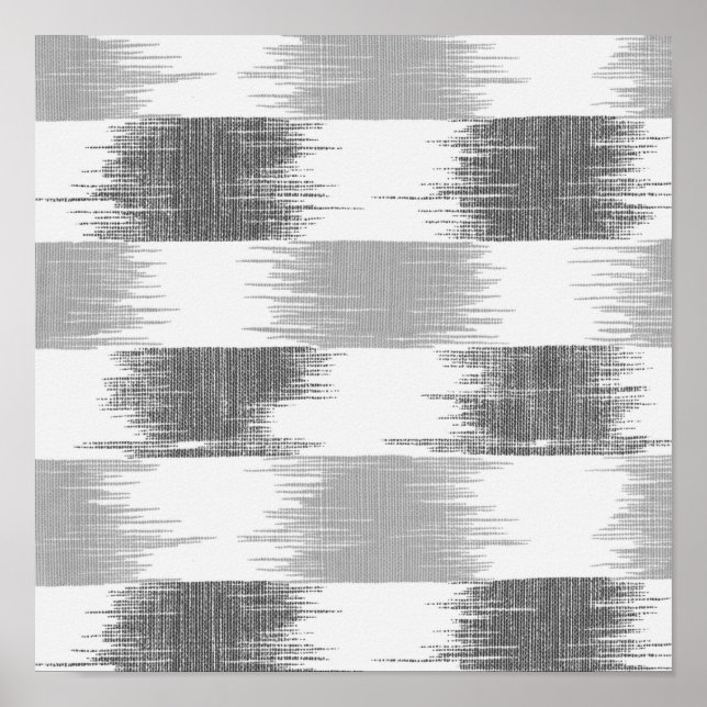 Modern black grey white ikat pattern poster (Front)