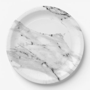 Modern black grey white marble pattern  paper plate