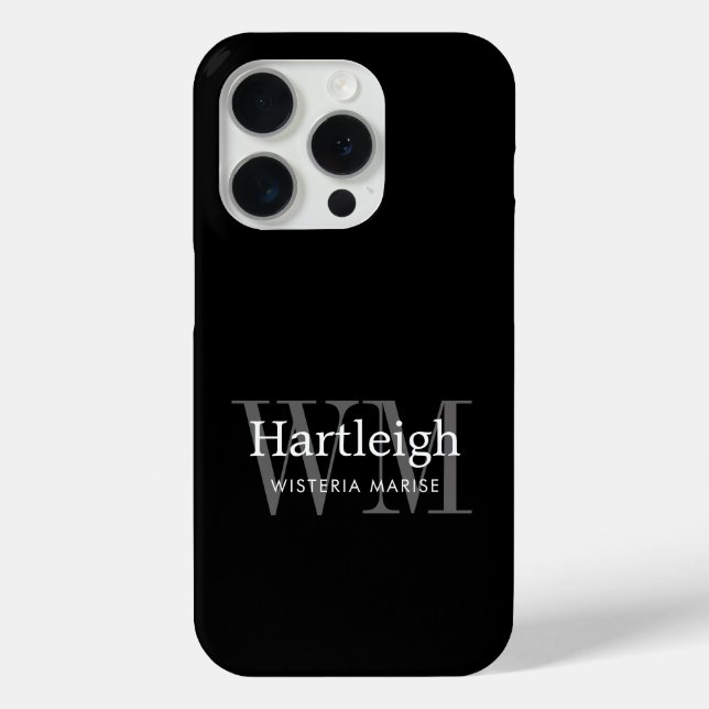 Modern Black Grey White Monogram Name Case-Mate iPhone Case (Back)