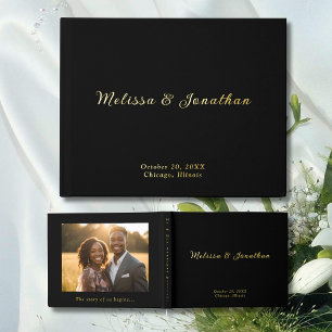 Modern Black Guest Book Photo Gold Foil Guestbook