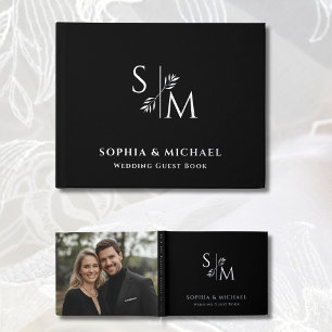 Modern Black Guest Book Rose Gold Foil Guestbook