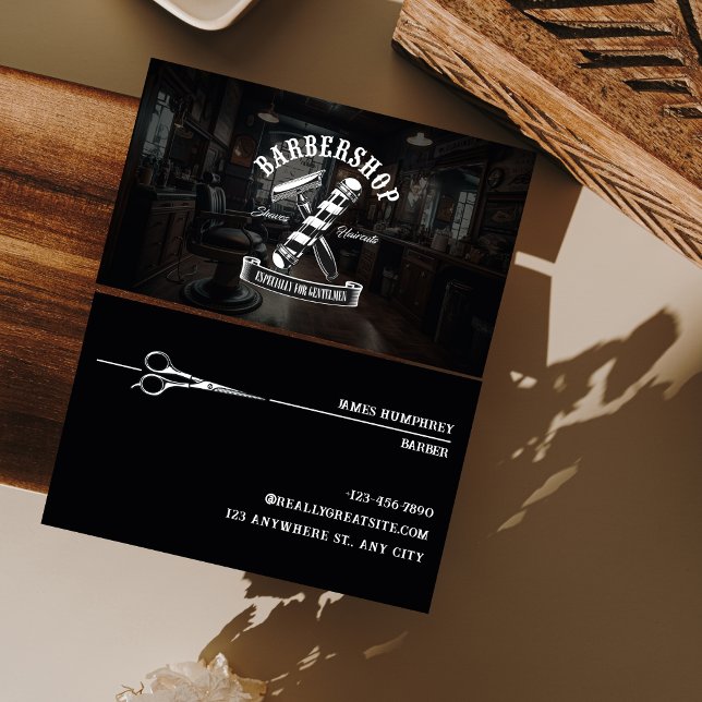 Modern Black Hair Stylist Barbershop Business Card (Creator Uploaded)