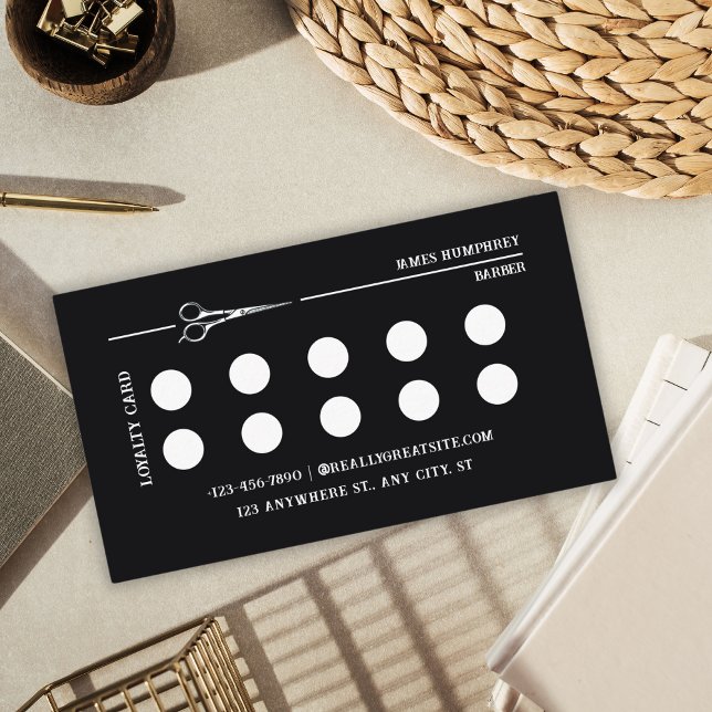 Modern Black Hair Stylist Barbershop Business Loyalty Card (Creator Uploaded)