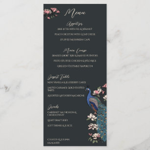 Modern Black Hand-Drawn Peacock Wedding Menu