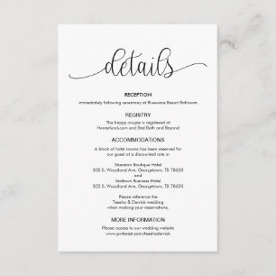 Modern Black Hand Lettered design, Wedding Details Enclosure Card