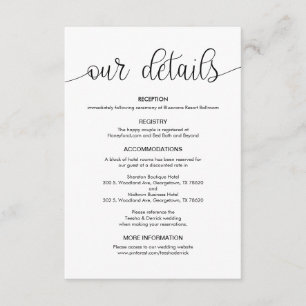 Modern Black Hand Lettered design, Wedding Details Enclosure Card