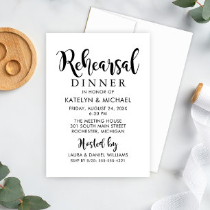 Modern Black Handwritten Script Rehearsal Dinner Invitation