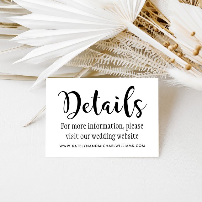 Modern Black Handwritten Script Wedding Details Enclosure Card (Creator Uploaded)