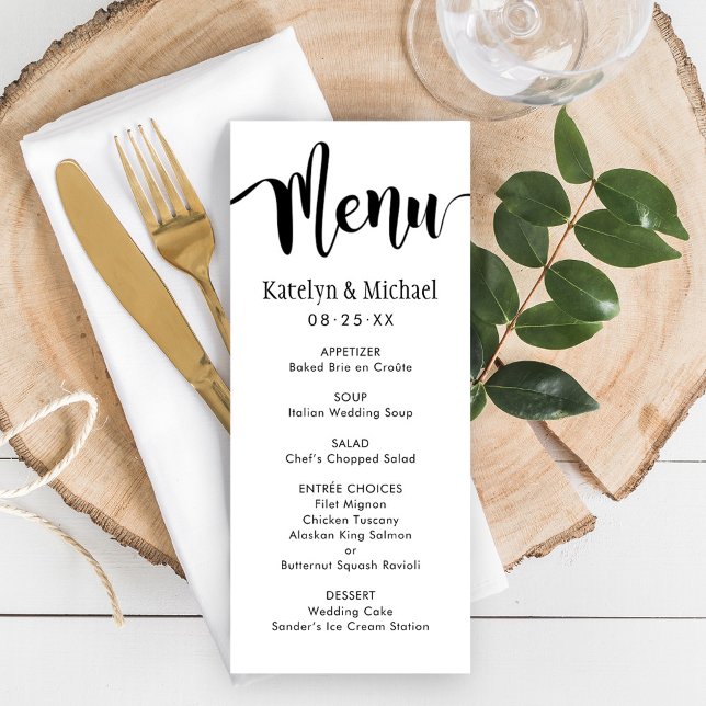 Modern Black Handwritten Script Wedding Menu (Creator Uploaded)