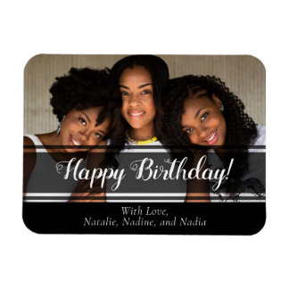 Modern Black Happy Birthday Custom Photo Magnet