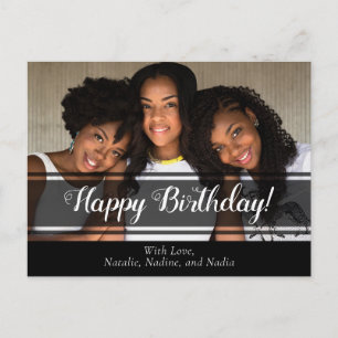 Modern Black Happy Birthday Photo Postcard