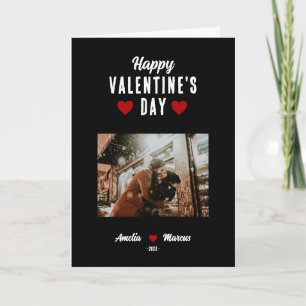 Modern Black Happy Valentine's Day Photo  Holiday Card
