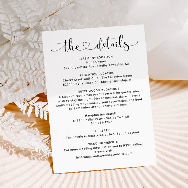 Modern Black Heart Script Wedding Details Enclosure Card (Creator Uploaded)
